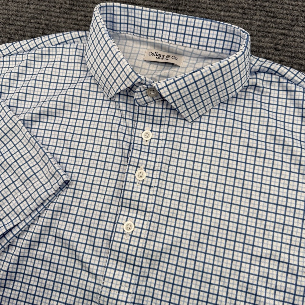 Collars and Co Collar Polo Shirt Mens‎ Size Large Tall White Blue Checkered NWOT